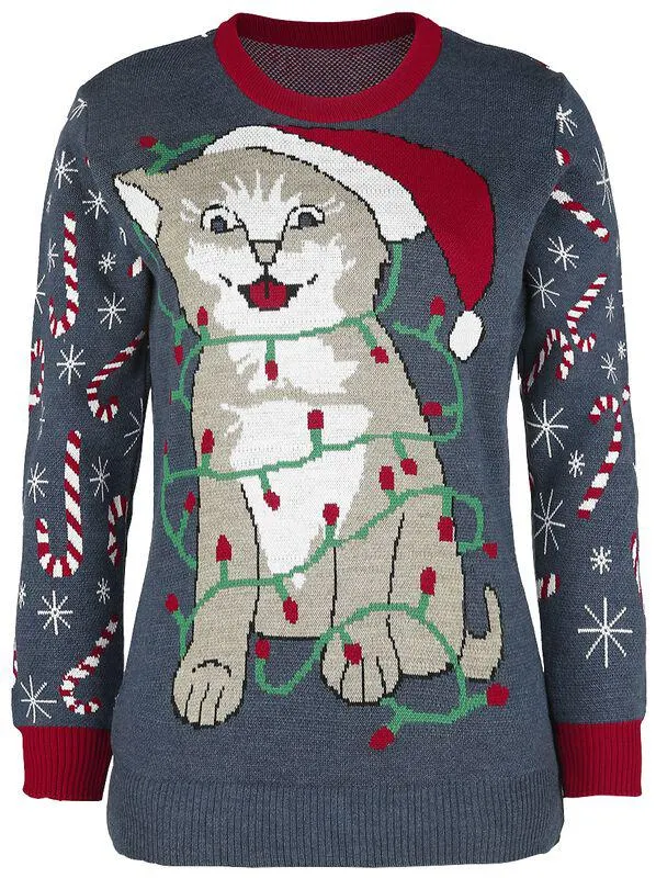 "Cat Wrapped In Lights" Christmas jumper multicolor de Jersey Navideño
