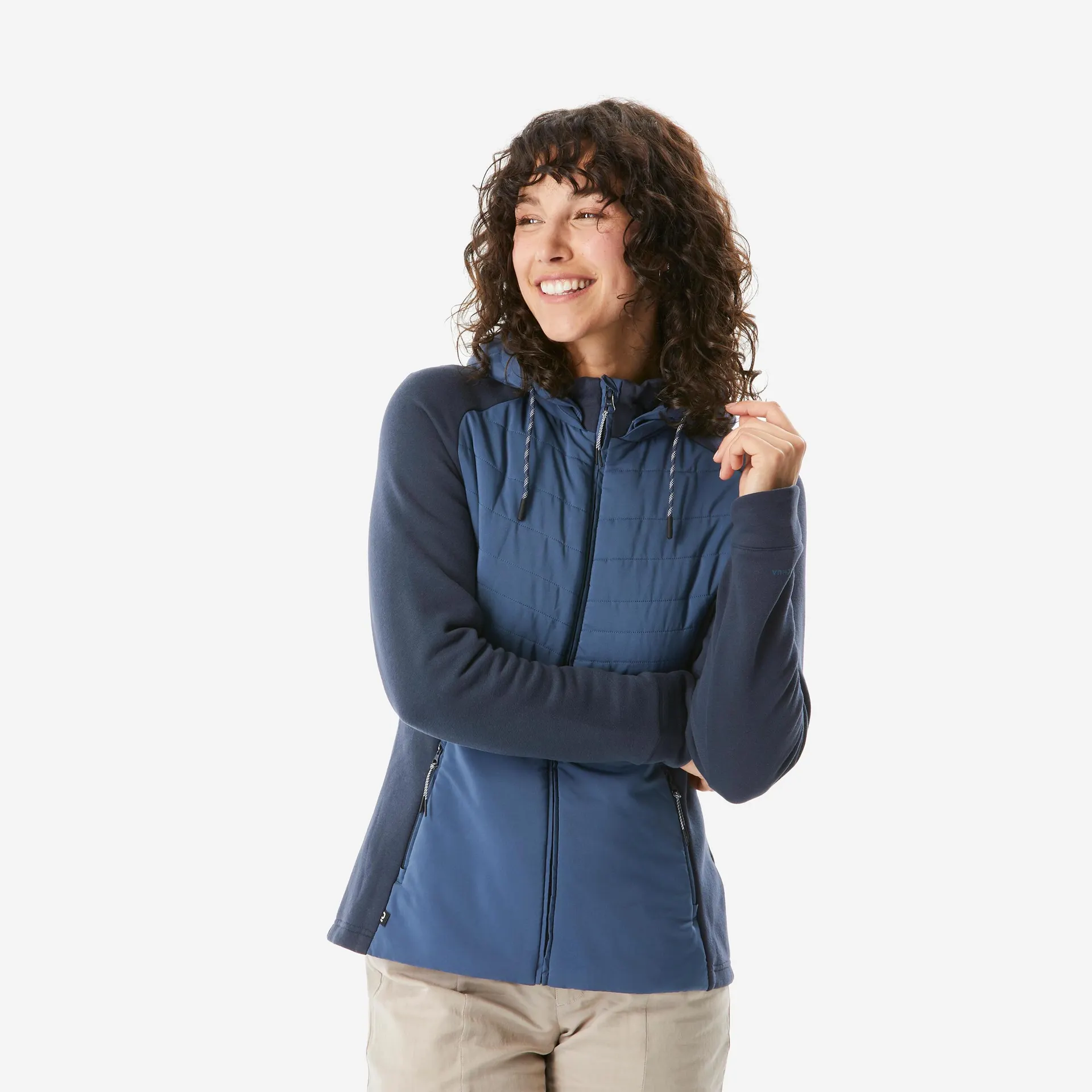 Chaqueta polar de montaña y trekking con capucha Mujer Quechua NH500 Hybrid