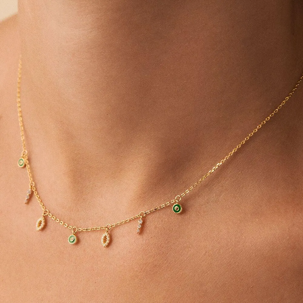 Collar corto LUCKY EYE - Verde / Dorado