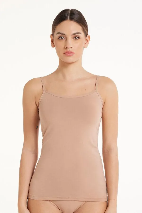 Camiseta de Tirantes Escote Redondo de Algodón Elastizado