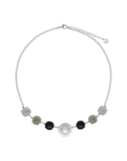 Collar Algaida plata con perla media bola y cristal de Murano negro