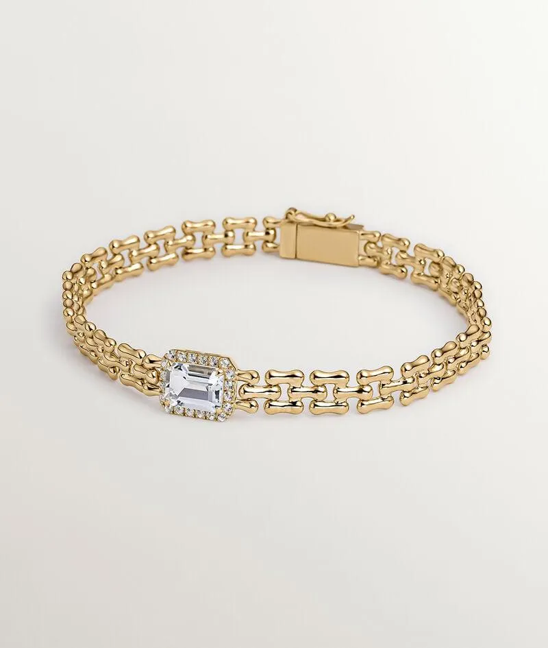 Pulsera de eslabones panter de plata 925 bañada en oro amarillo de 18K con topacios blancos