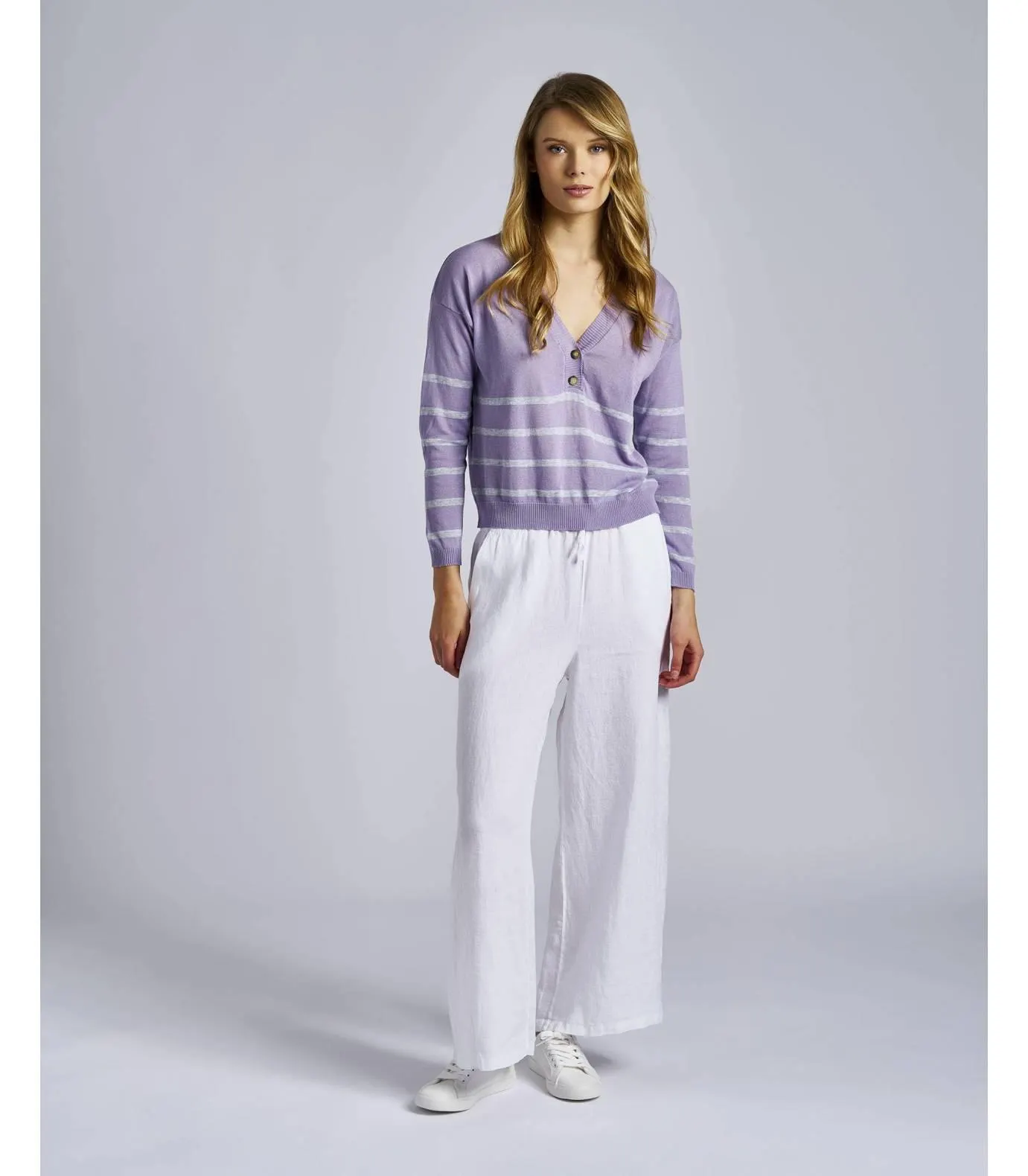 Pantalones largos de lino color blanco