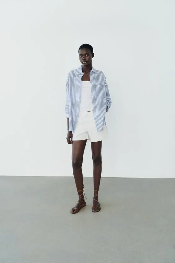 CAMISA RAYAS OVERSIZE CON LINO