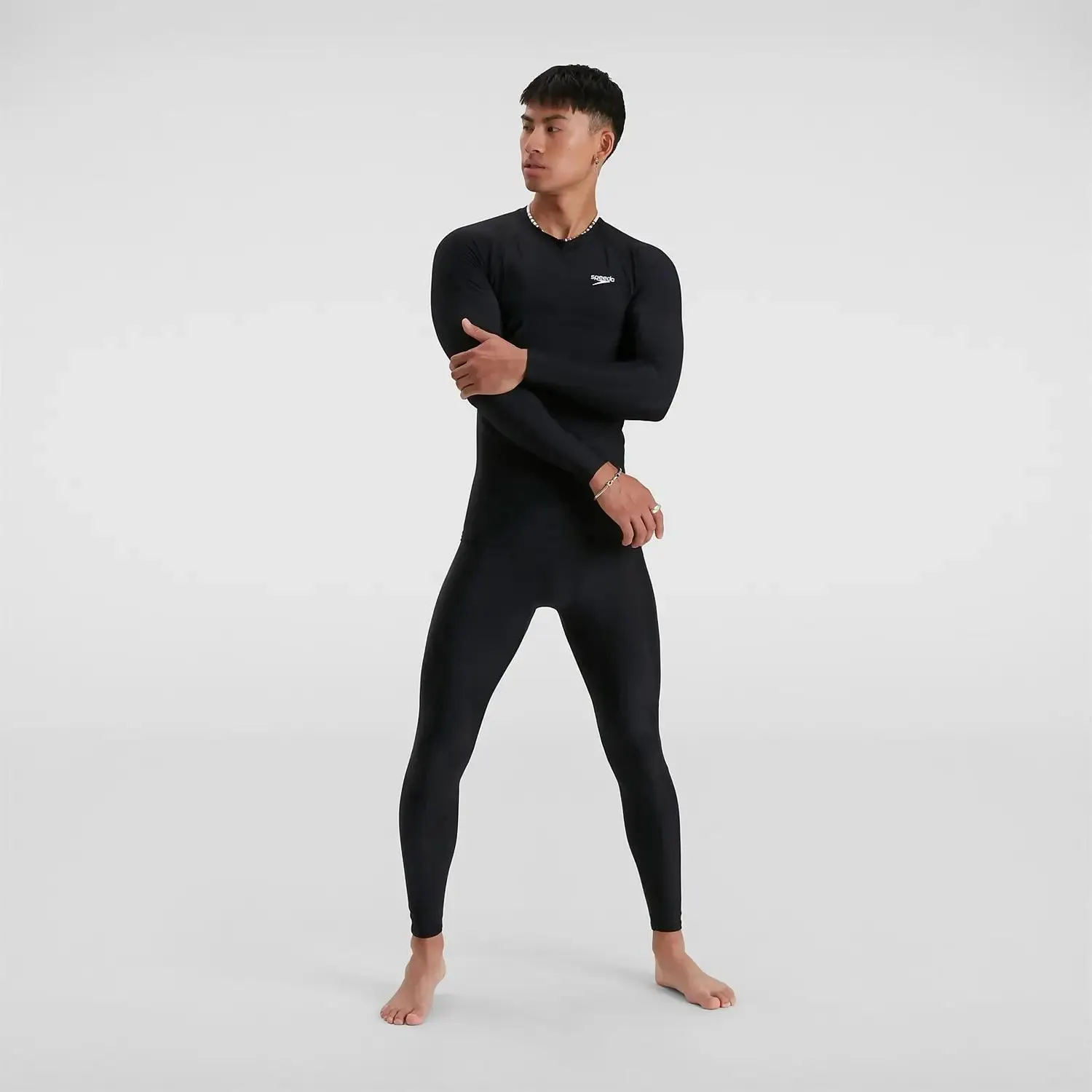 Camiseta de manga larga con protección solar para hombre, Negro/Blanco