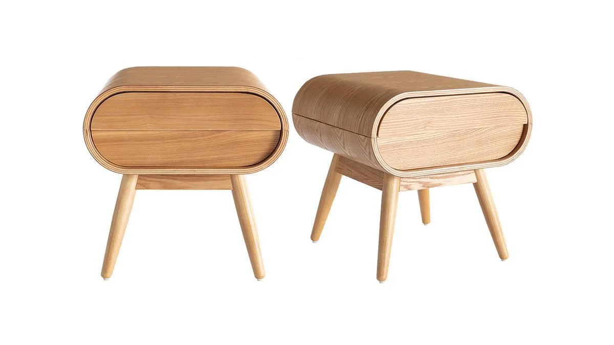 Set de 2 mesillas de noche con cajón vintage de madera clara 45 cm BJORG