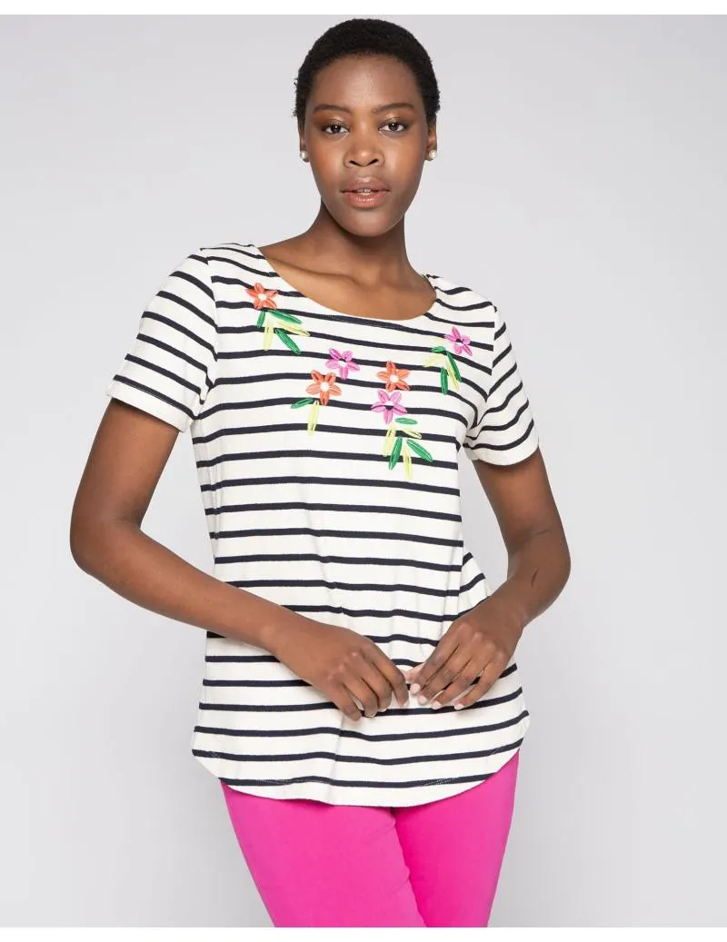 Camiseta rayas bordado flores