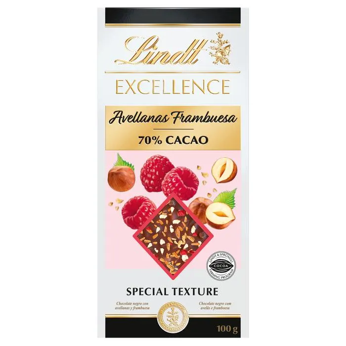 Tableta de Chocolate Excellence 70% Cacao con Frambuesa y Avellanas 100g - Lindt