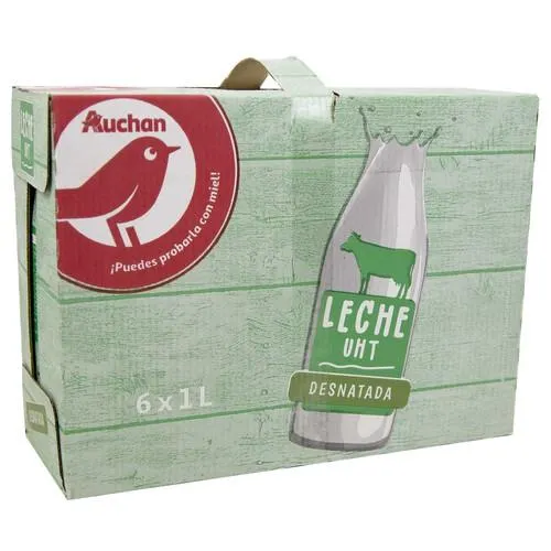 AUCHAN Leche desnatada de vaca 6x 1 l. Producto Alcampo