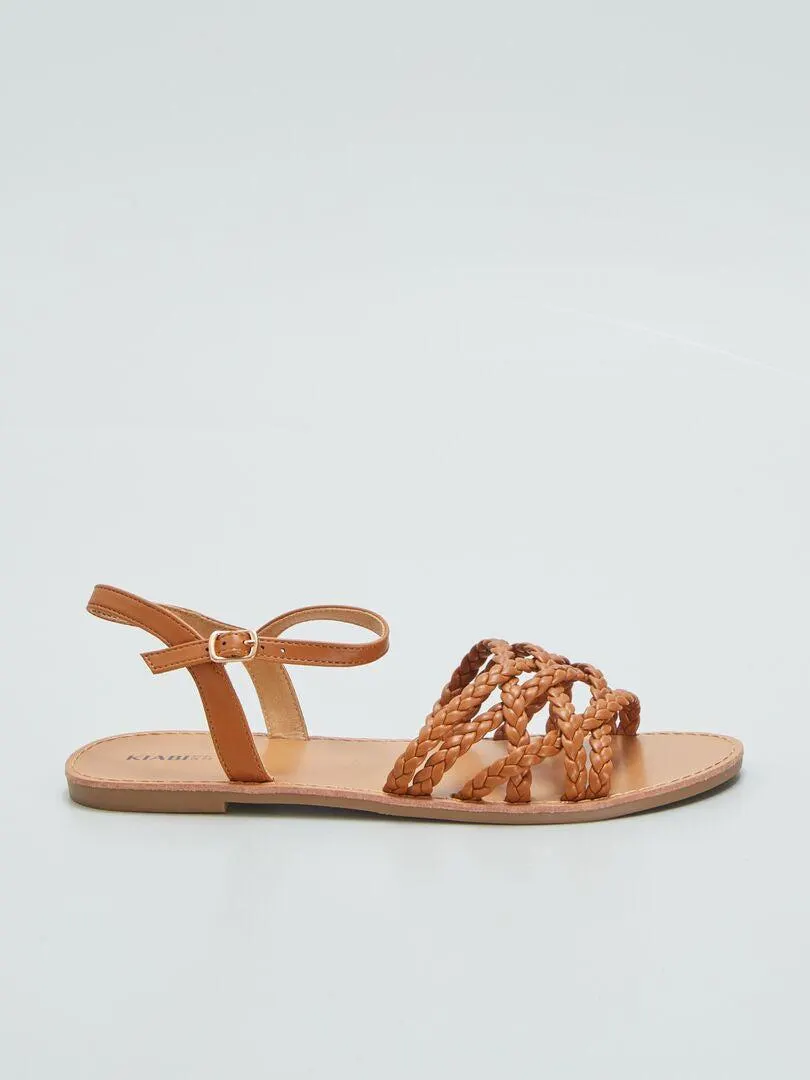 Sandalias planas con tiras trenzadas - MARRON