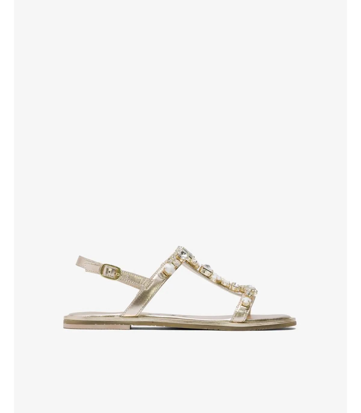 Sandalias planas Mujer Piel con pedrería