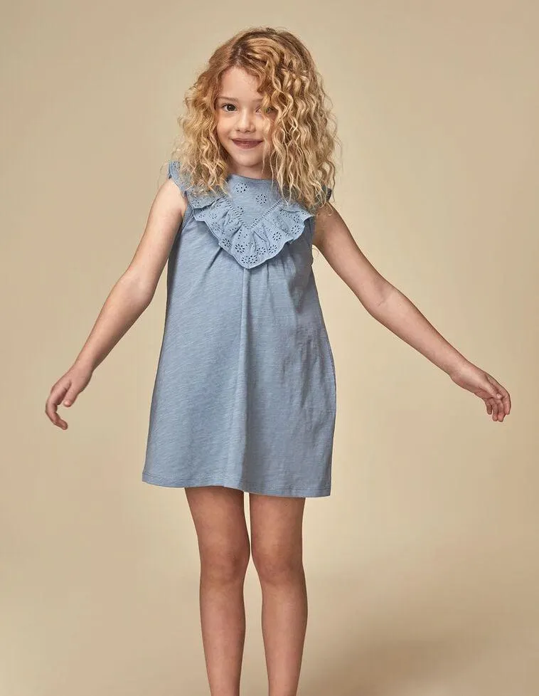 Vestido de punto con tiras bordadas gris