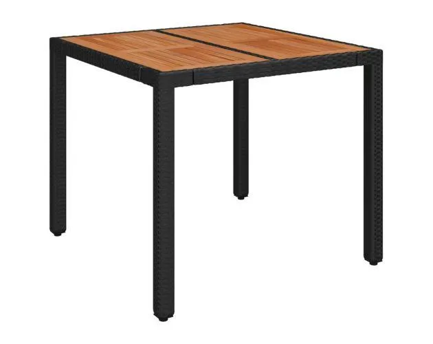 vidaXL mesa de jardín superficie de madera ratán pe negro 90x90x75 cm