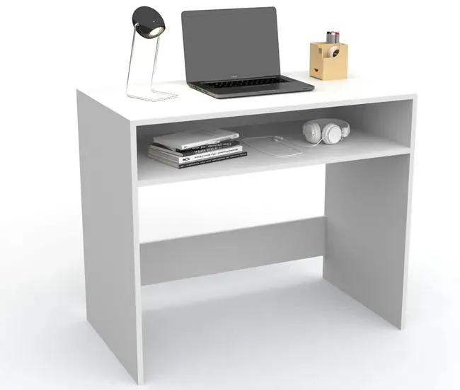Escritorio Estudio con balda, Mesa de Ordenador, Mesa Juvenil 90 X 76 X 50 cm Blanco Dormidán