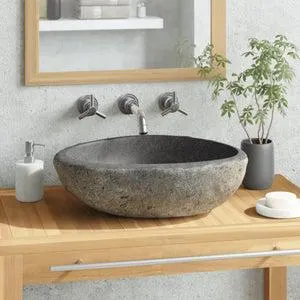 vidaXL Lavabo de piedra de río ovalado 29-38 cm