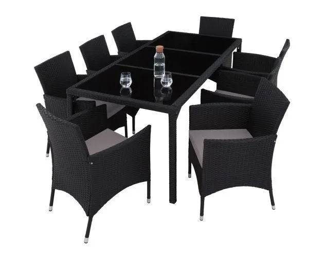 Conjunto de ratán 8+1 almansa, negro