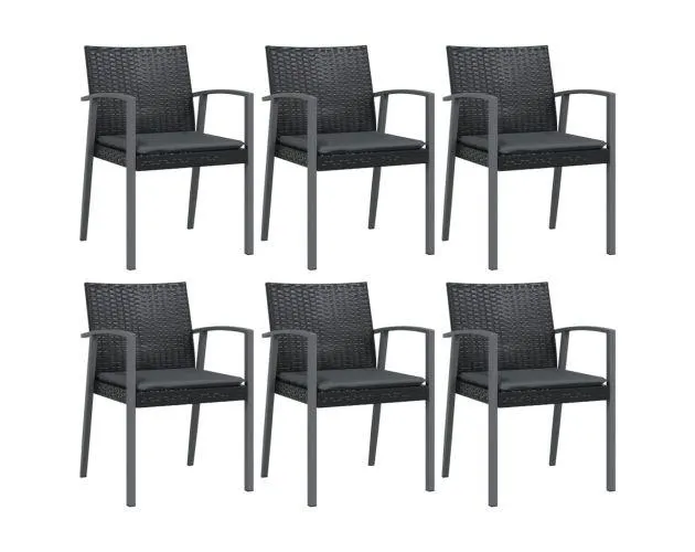Vidaxl sillas jardín cojines 6 uds ratán sintético negro 56,5x57x83 cm