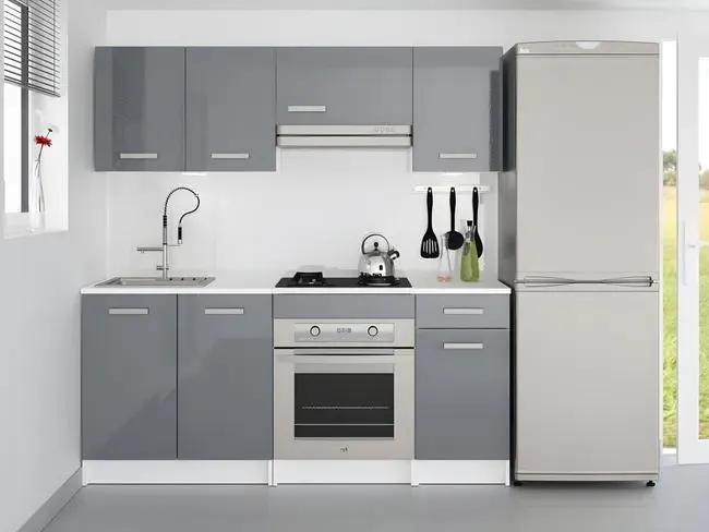 Cocina completa - Con encimera 180 cm - Gris brillante y Blanco - TRATTORIA