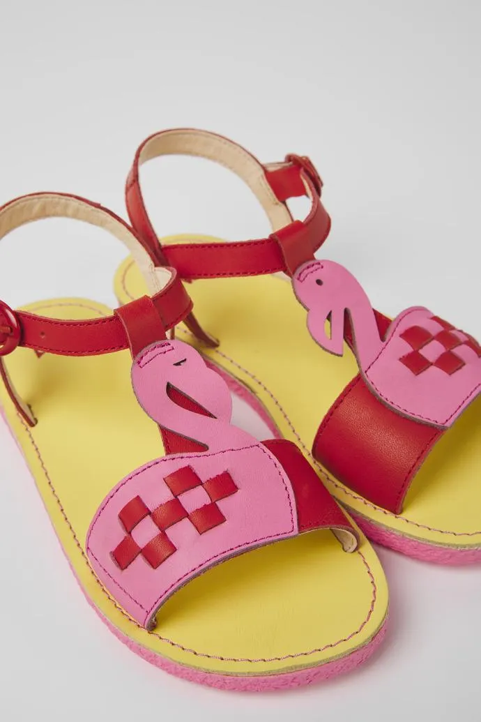 Twins Sandalias rojas y rosas de piel para niños