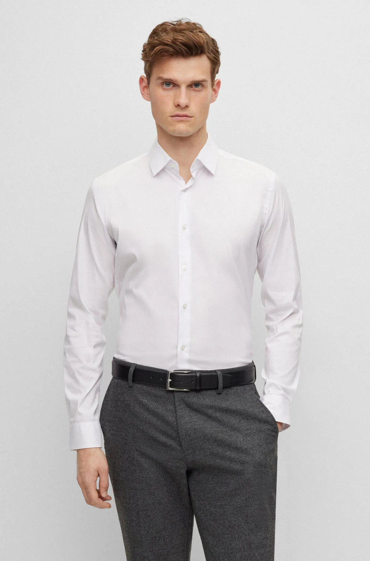 Camisa extra slim fit de popelín de mezcla de algodón de planchado fácil