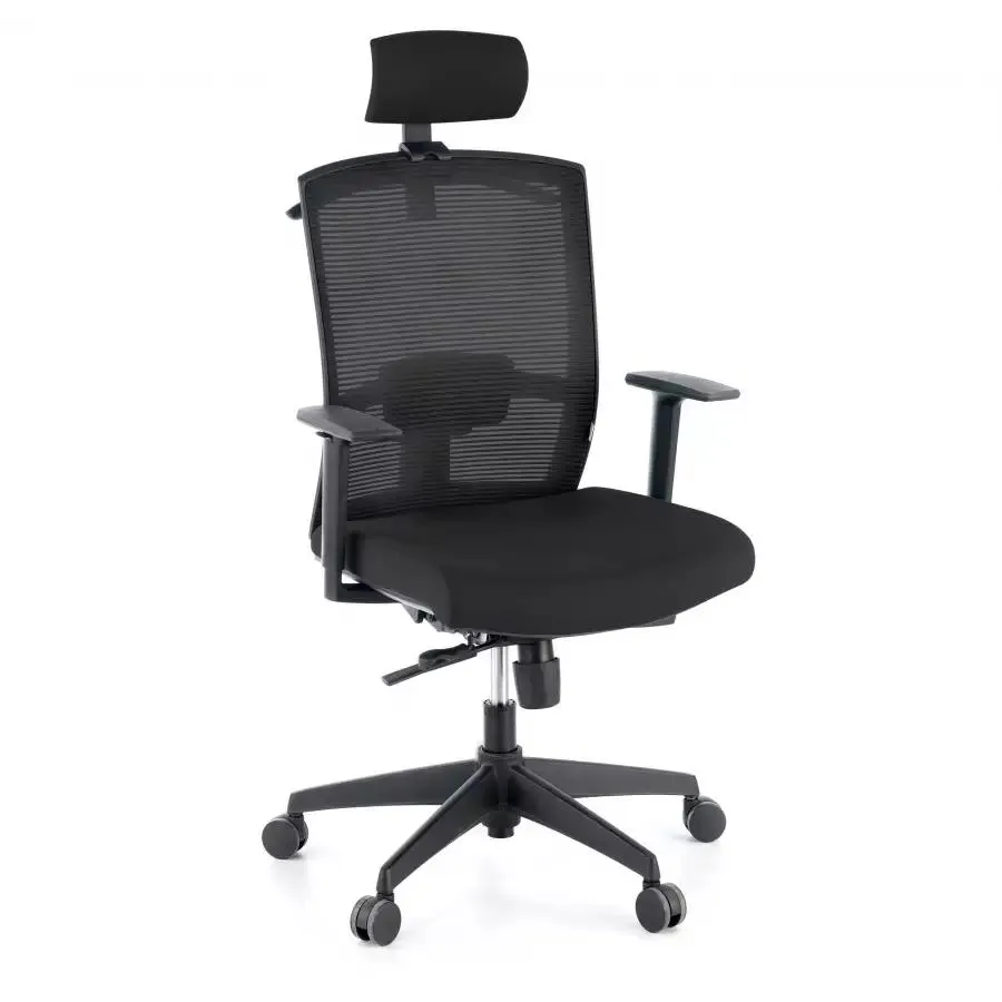 Silla de oficina ergonómica Akira con reposacabezas - Negro