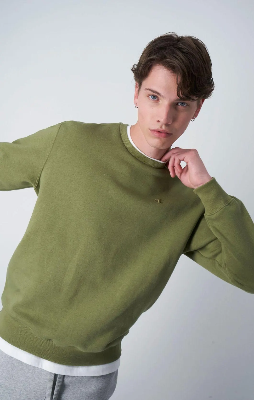 Olive Green Sudadera de felpa perchada con bordado a juego