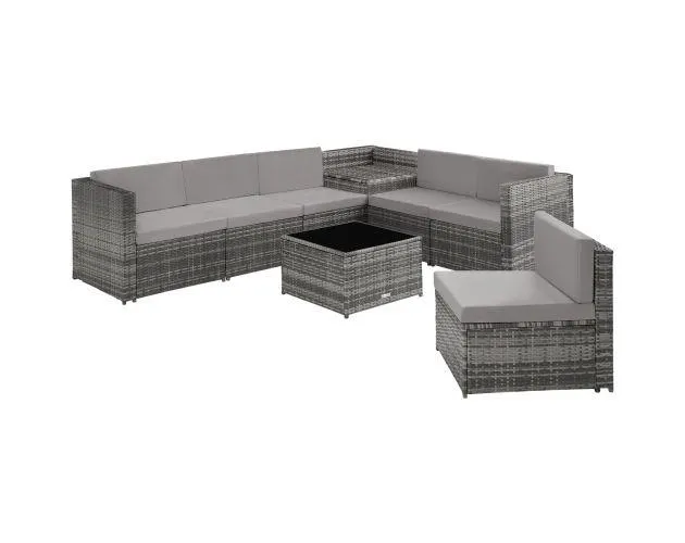 Conjunto de ratán para 6 personas, con caja de almacenaje, gris