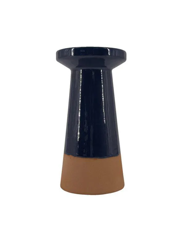 Portavelas de cerámica con acabado esmaltado azul - PM