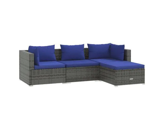 Vidaxl set de sofás de jardín 4 piezas y cojines ratán sintético gris