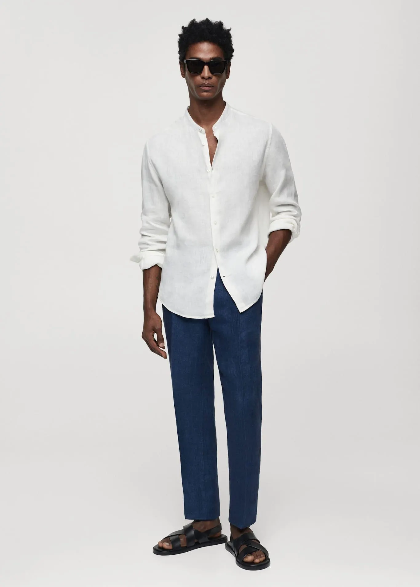 Košile ze 100% lnu s korejským límečkem