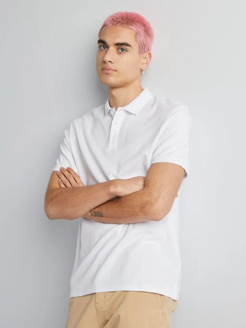 Polo de piqué de algodón - blanco