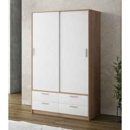 Armario 2 puertas + 4 cajones en blanco y roble cambrian