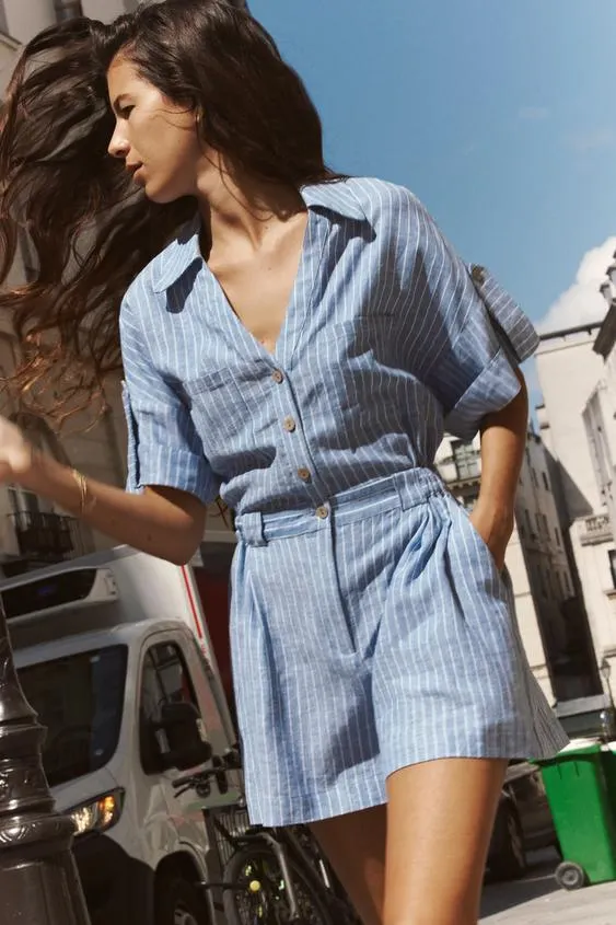 MONO CORTO RAYAS CON LINO