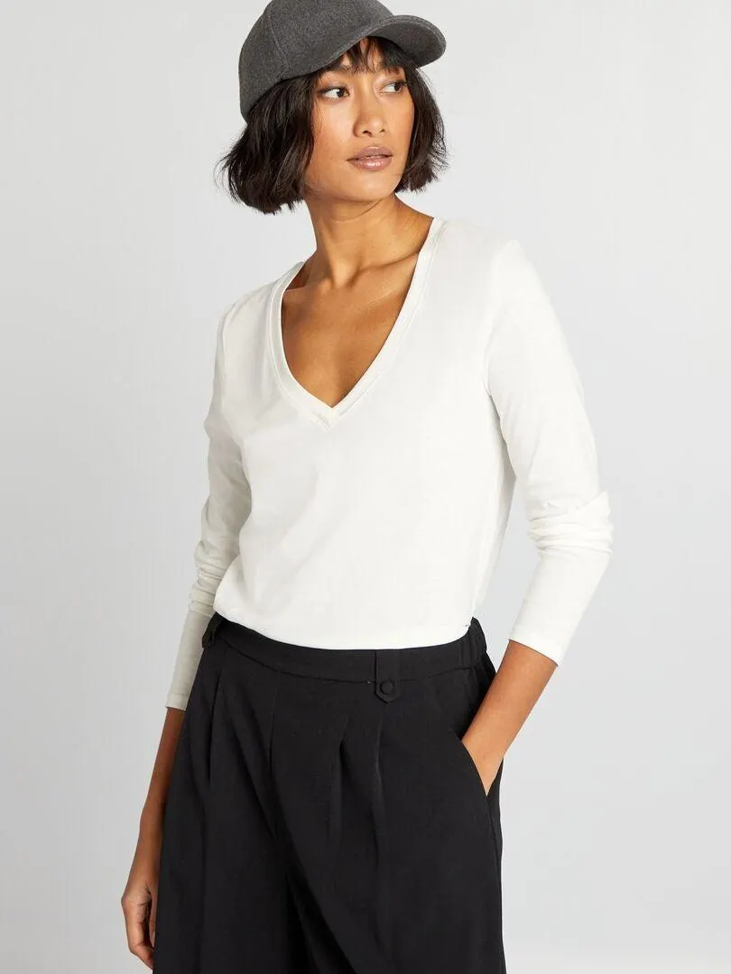 Maglia collo a V - Bianco