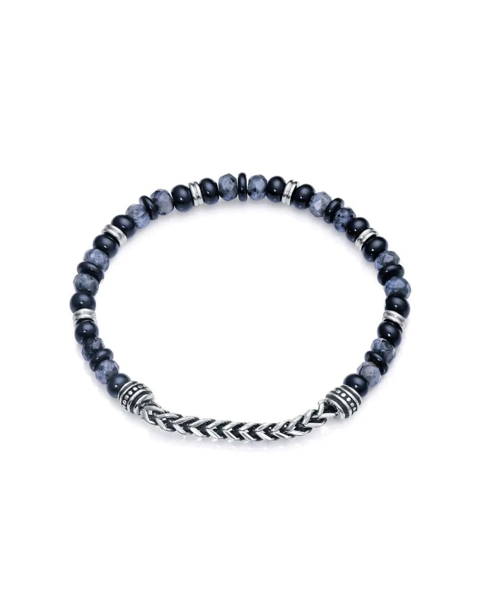 Pulsera Air de acero con piedras naturales en negro