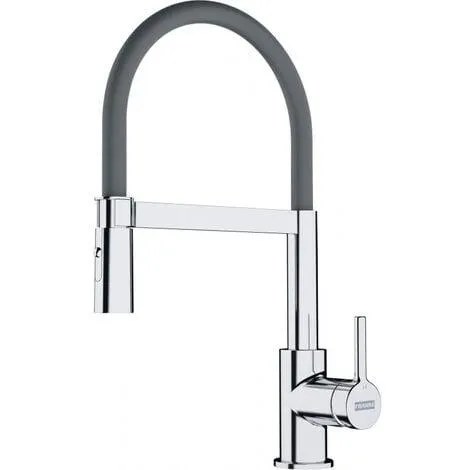 Franke Lina FC 6087.031 Mezclador monomando de cocina, 205 x 410 mm, semiprofesional con ducha extraíble, Cromo/Gris (115.0626.087)
