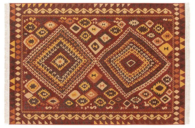 Alfombra kilim tonos rojo y naranja