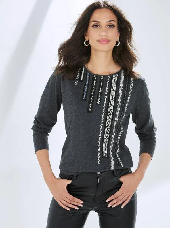 Camiseta manga larga con cenefas estampadas