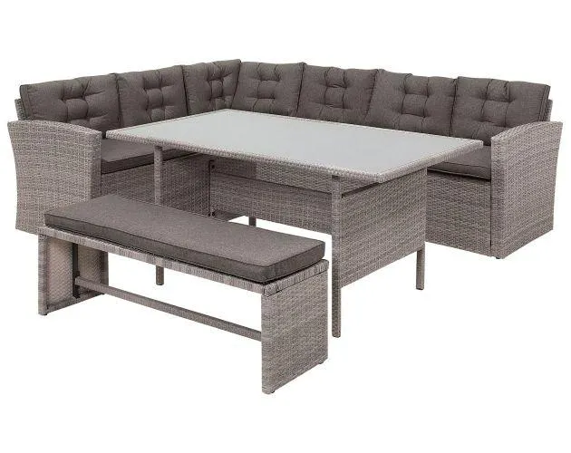 Conjunto de jardín con mesa 8 plazas viterbo con cojines gris