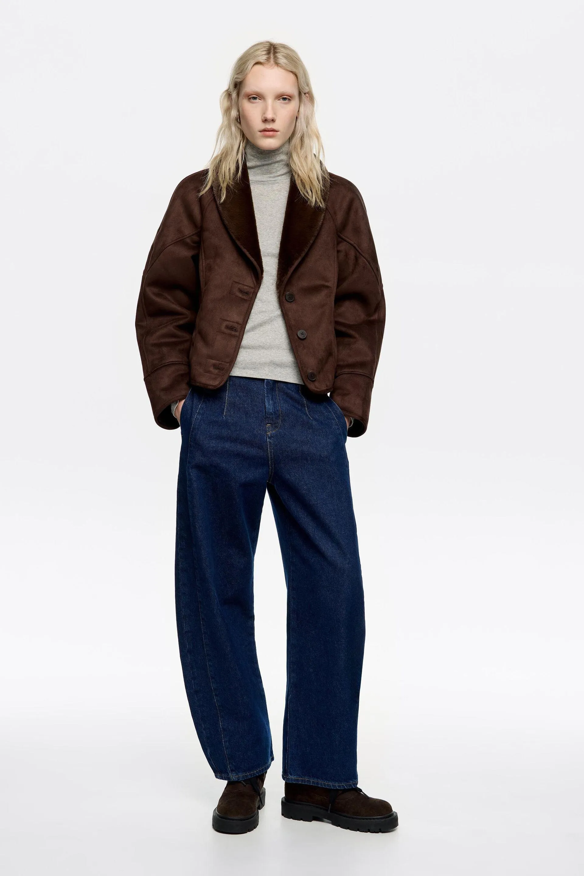 Cazadora serraje pelo interior marrón