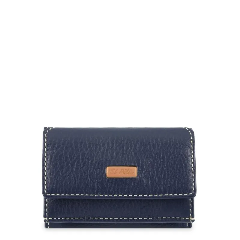 Cartera hombre en piel vacuno color azul - Mate