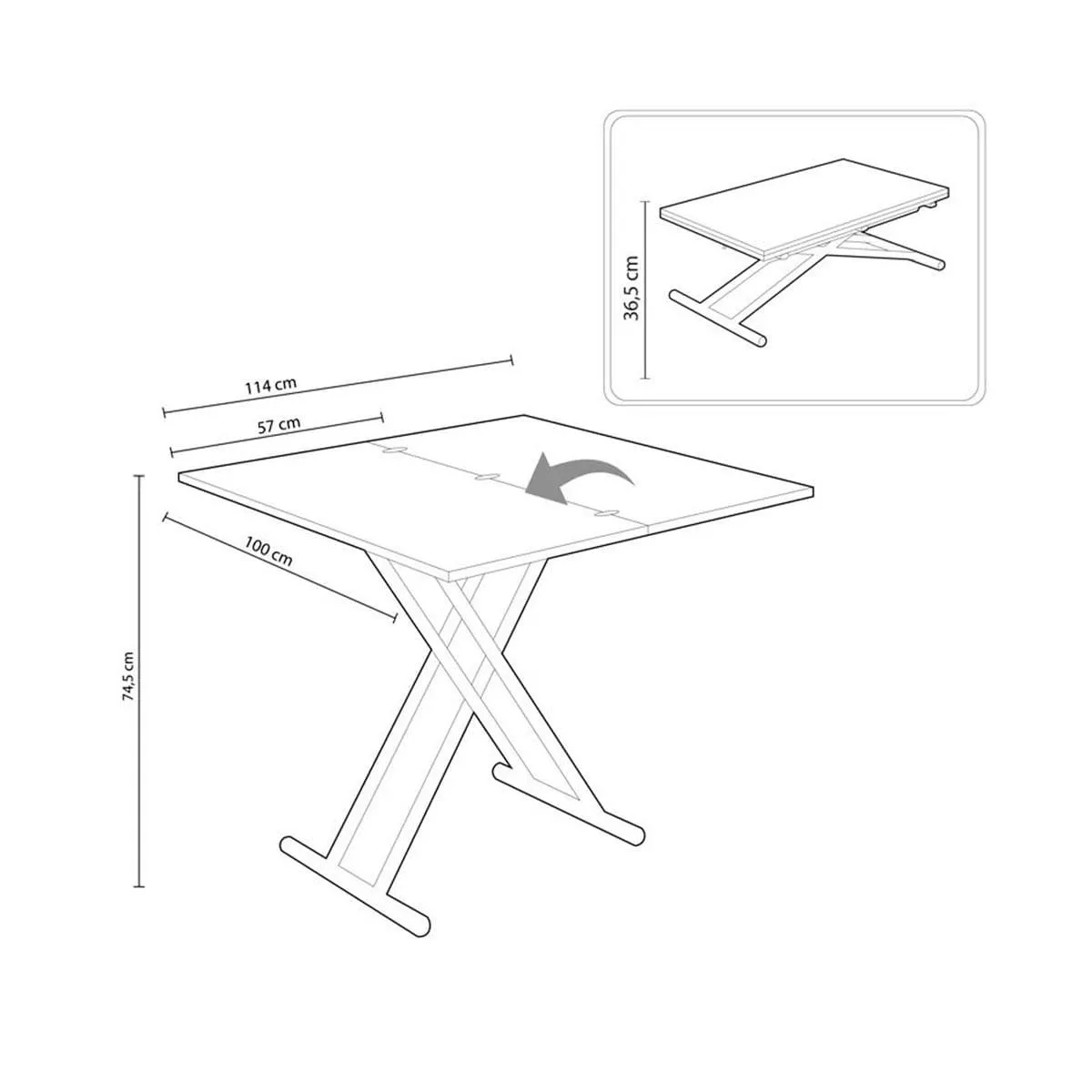 Mesa de centro Up & Down elevable y extensible 4 posiciones 49-76x100x50 cm