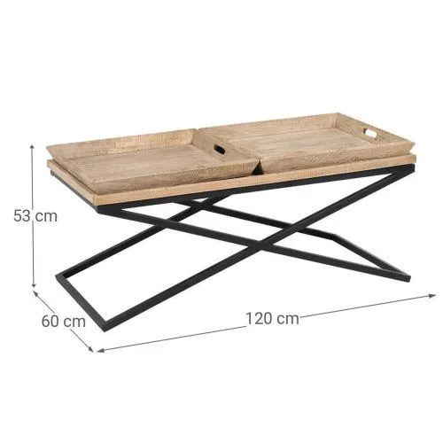 Mesa de Centro de Madera de Mango con 2 Bandejas 607240
