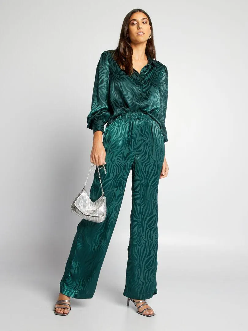 Pantalón ancho con estampado - VERDE