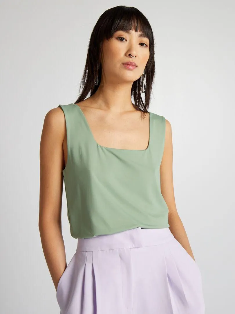 Camiseta elástica de cuello cuadrado - VERDE