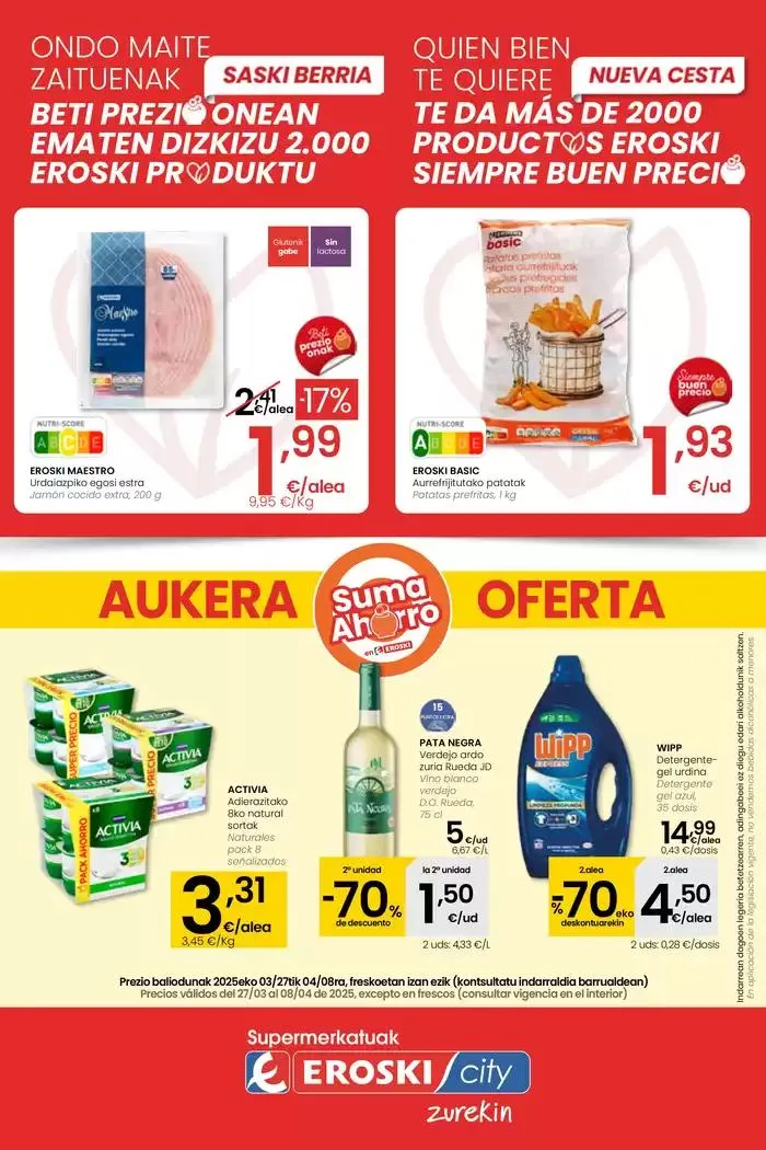 Catálogo de Prezio merkeagoa SUPERMERKATUAK EROSKI  27 de marzo al 8 de abril 2025 - Página 1