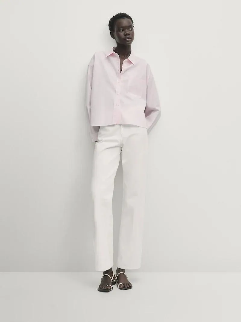 Camisa popelín cropped bolsillo