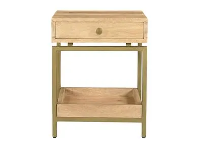 Mesilla con almacenaje de madera maciza de mango y metal negro 40 cm MORISSON