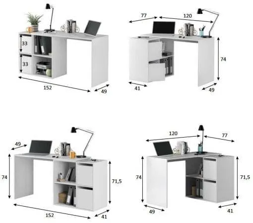 Mesa escritorio multiposición GIO blanco 37x156x196 cm