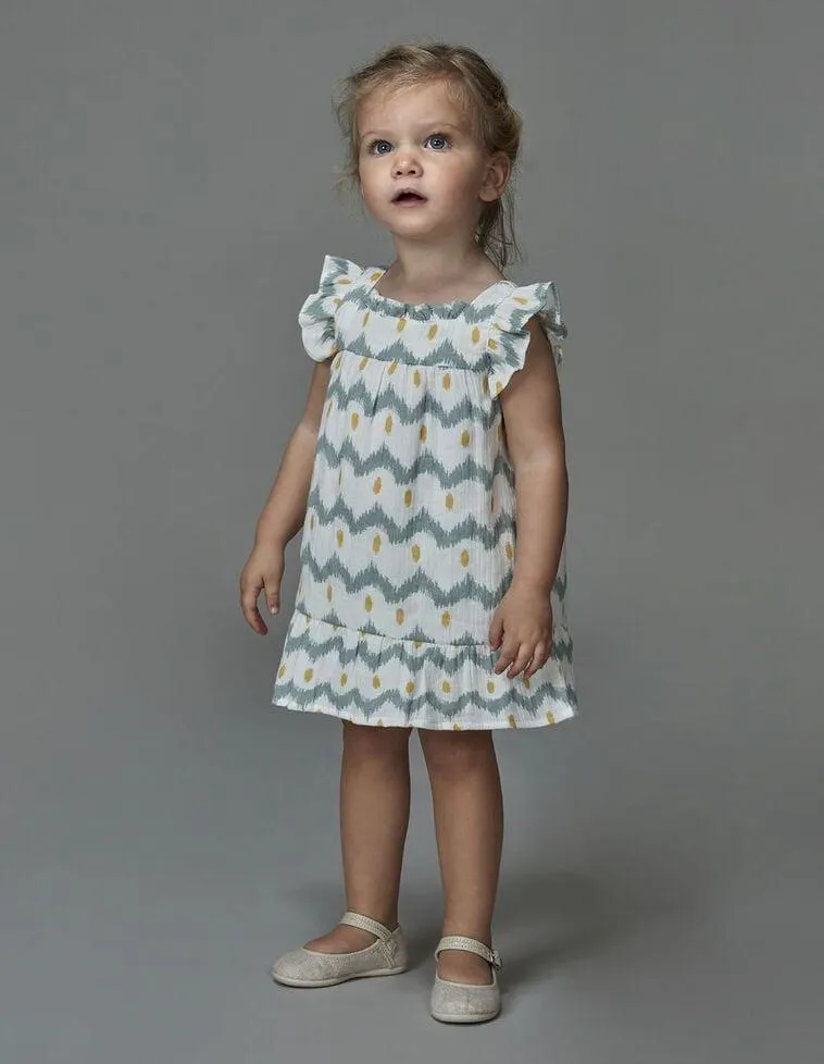 Vestido de gasa zig zag verde